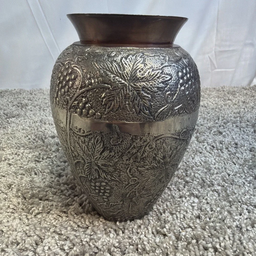 Vintage HTF Brass Engraved, Etched Vase - 6.5